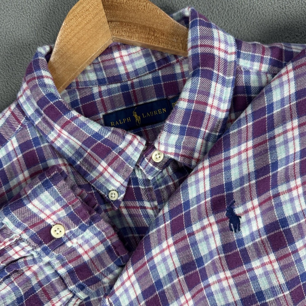Ralph Lauren Shirt Mens 2XB Big Purple Blue Colorful Soft Brushed Flannel Lined